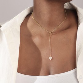 Sewyer Gold Y Necklace for Women 14K Gold Plated Y-Shaped Drop Necklaces CZ Long Necklace Cubic Zirconia Pendant Layered Long Lariat Necklace Women Jewelry