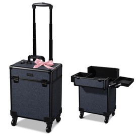BYOOTIQUE Rolling Makeup Train Case Cosmetic Case Portable Makeup Organizer Suitcase with Removable Wheels Cosmetic Trolley Organizer Makeup Artist Nail Tech, Rococo Midnight