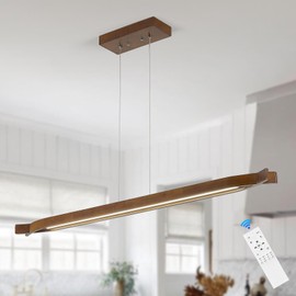 Modern 47" Wooden LED Kitchen Island Lighting Wood Linear Pendant Light 40W Linear Dining Room Chandelier for Office Pool Table Walnut Color