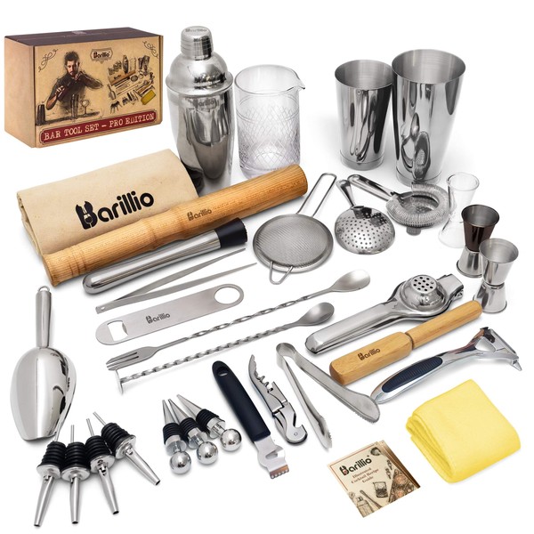 Cocktail Shaker Set Bartender Kit by BARILLIO: Complete Bar Tool