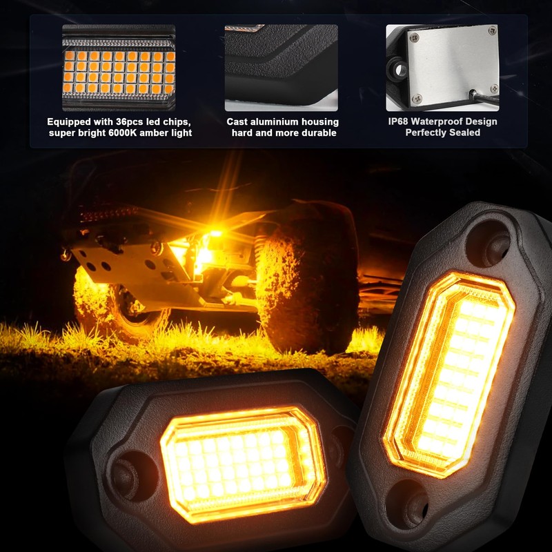 8pcs Amber LED Rock Lights for Trucks Jeep UTV ATV