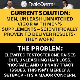 Testoderm [Men Over 30, Power UP ]- Hair Thinning? Low Manhood Energy? Doctor endorsed, Comprehensive Support for Vitality, Manhood, Hair Support, Focus, All While combating Negative DHT Effects