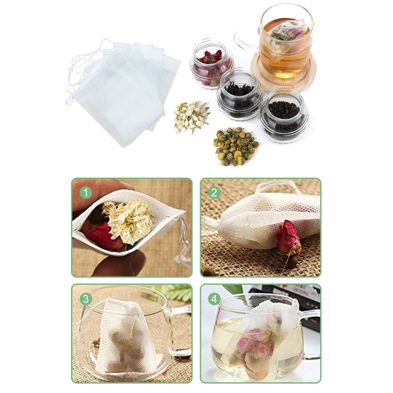 YFFSFDC Disposable Empty Bags with Drawstring Non Woven Unbleached Tea