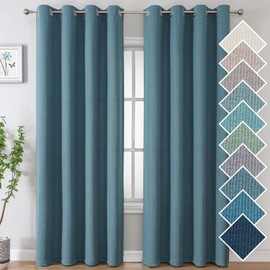H.VERSAILTEX Soft Faux Linen Curtains, Living Room Curtains 84 Inches Long, Light Reducing Grommet Curtains for Bedroom, Breathable Privacy Window Drapes, 2 Panels, W52 x L84, Heather Storm Blue