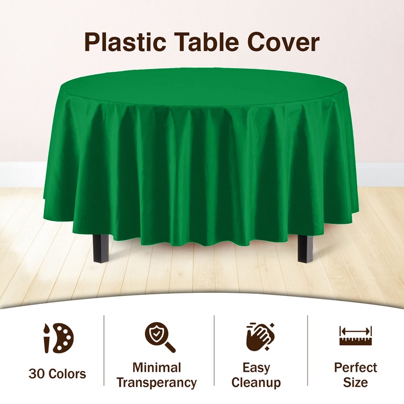 Exquisite 4-Pack Emerald Green Plastic Table Cloth - 84-Inch Round