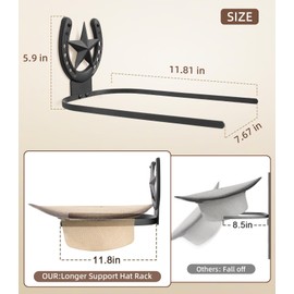 Cowboy Hat Holder Wall Mount Metal Western Horseshoe Hat Rack 4 Pack Black