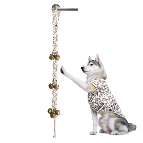 Mkono Dog Bell for Door Potty Training, Dog Doorbell Handmade Macrame Bells for Dogs to Ring to Go Outside for Door Knob Adjustable Hanging Door Bell, Training Your Puppy The Easy Way, Ivory