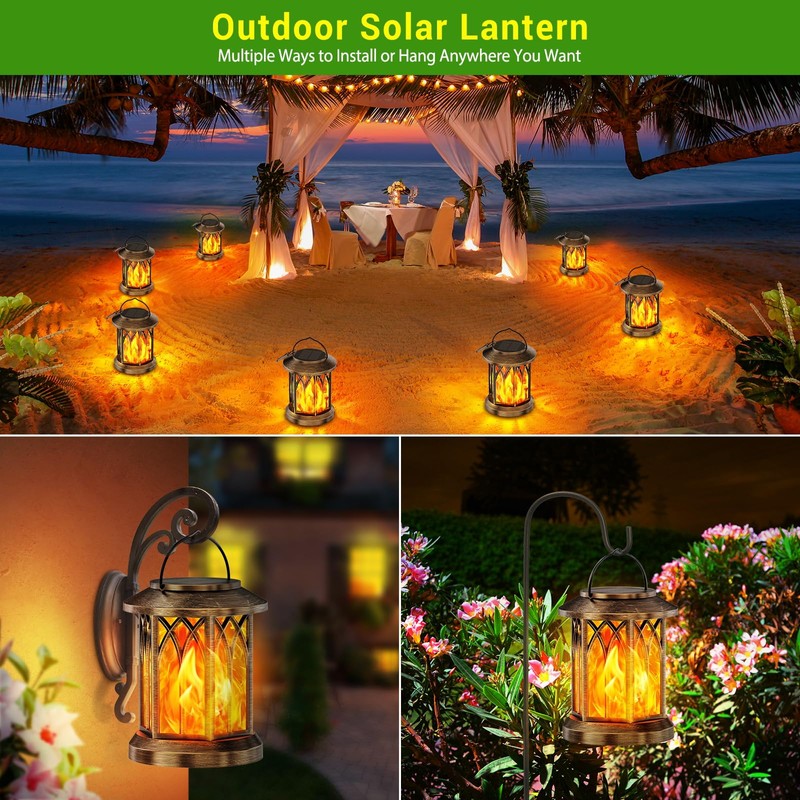 KOOPER 4 Pack Solar Lanterns Outdoor Waterproof, Upgraded Flickering Flame