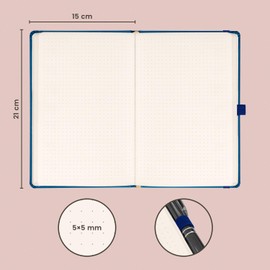 NOTIQUE Dotted Hardback Notebook, Notebook, Journal, Diary with Elastic Band and Pen Holder, 15 x 21 cm, 192 Pages (Blue, Polka Dots)