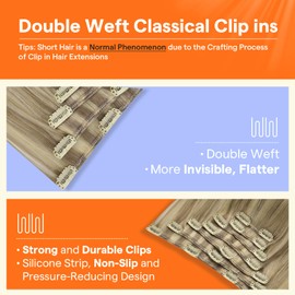 Full Shine Hair Extensions Clip in Hair Extensions for Women Couture Human Hair Extensions Color #16/22 Real Hair Extensions 7 Pieces 24 Inch