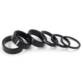 GoHZQ 6 Pcs Headset Spacers 1 1/8", Aluminium Alloy Headset Spacers for Bikes, 28.6mm MTB Road Bike Stem Spacers 2mm/3mm/5mm/3x10mm Black