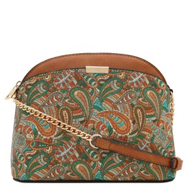 FashionPuzzle Paisley Print Small Dome Crossbody with Chain Strap (Tan/Tan)
