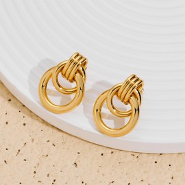 18K Gold Small Geometric Drop Dangle Earrings for Women Geometric Link Dangle Earrings Jewelry
