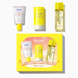 Supergoop! Destination Glow - Includes 3 Travel-Sized Glowy SPF Favorites: Glowscreen SPF 40, Glow Stick SPF 50, and Glow Oil SPF 50