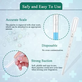 Pipettes, Plastic Pipette, Disposable Pipettes, Plastic Transfer Pipettes, Pipette Dropper 3 ml Measuring Pipette, Feeding Pipette, Transparent Measuring Pipettes for Essential Oils and Laboratories,