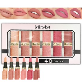 Nude Lipstick Set, 6PCS Long Lasting Matte Lipsticks Gift Sets for Women - Coral Pink Pale Pink Red Natural Non-stick Cup Non-fade Waterproof Smooth Lipstick Christmas Makeup Gift