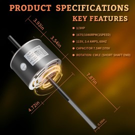 RV Air Conditioner Motor with Capacitor Compatible with Fasco D1092 1468-306 Y6L45 1468A306 7184-0 7855MVA-A11U Series Coleman Mach RV AC Fan Motor Replacement 1/3 HP 115 Volts 3.4 Amps 1675 RPM