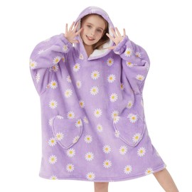 Fiosnow Daisy Flower Blanket Hoodies for Kids 6-13YR Oversize Wearable Blanket Hoodies for Boys Girls Teens