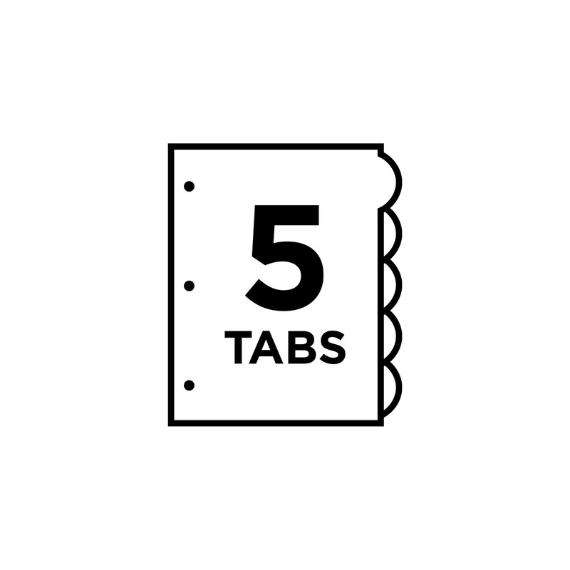 Avery 11200 Insertable Style Edge Tab Plastic Dividers, 5-Tab, Letter