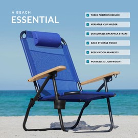 Water Buffalo Bondi Beach Chair – Backpack Beach Chair for Adults with Reclining Positions, Cup Holder & High Back Support