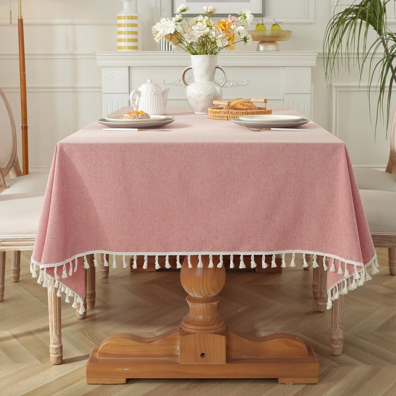 meioro Rectangular Tablecloth, Solid Colour Table Linen, Tassel Tablecloths, Cotton