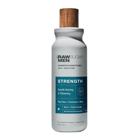 RAW SUGAR Men's 2-in-1 Tea Tree, Coconut and Aloe Strength Shampoo & Conditioner - 18 oz (Pack of 1) + Loofah