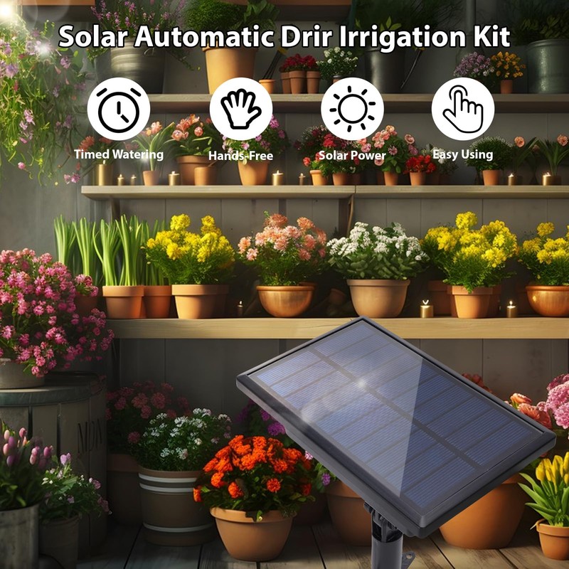 Solar Waterer, 33ft Hose Drip Irrigation Kit for 10 Potted