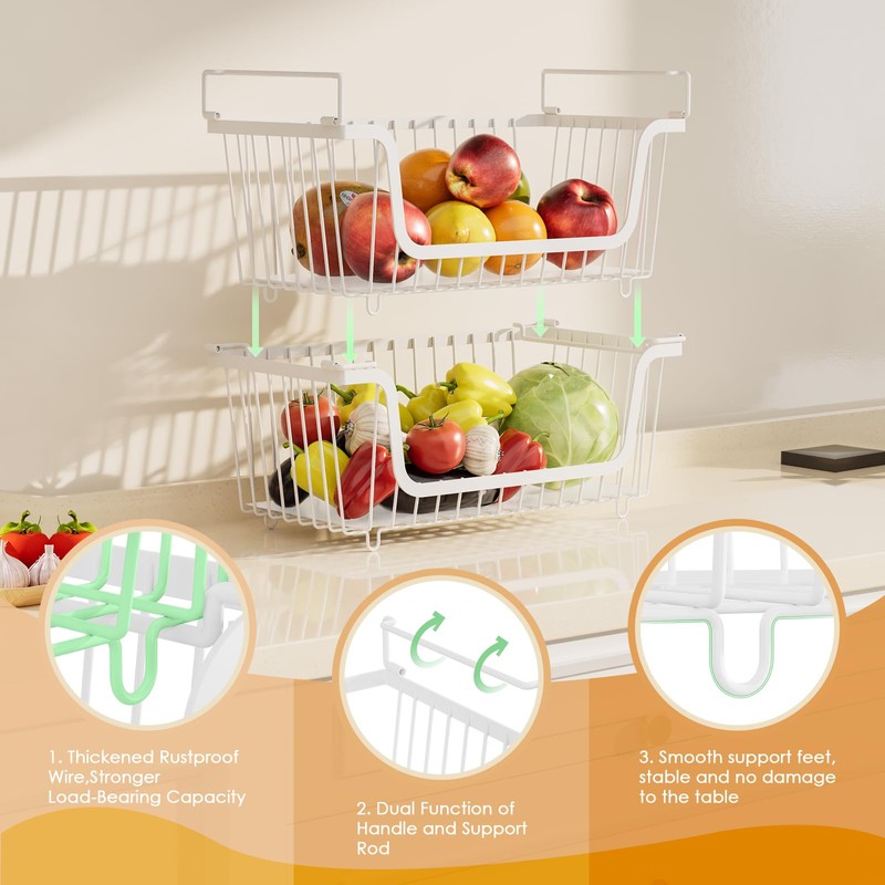 4 Pack Stackable Wire Baskets with Handles for Pantry Organizers