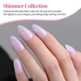evpct Press on Nails Short Almond - Light Violet Shimmer Glitter Shiny Press on Nails Gift, Soft Gel Press Glue On Nail with Nail Glue, 30Pcs Supremely Fit Full Cover Reusable Acrylic Fake Nails Kit
