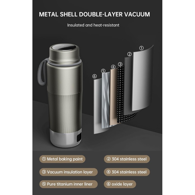 Pure Titanium Travel Kettle, 380ML Portable Electric Kettle, 12 Temp