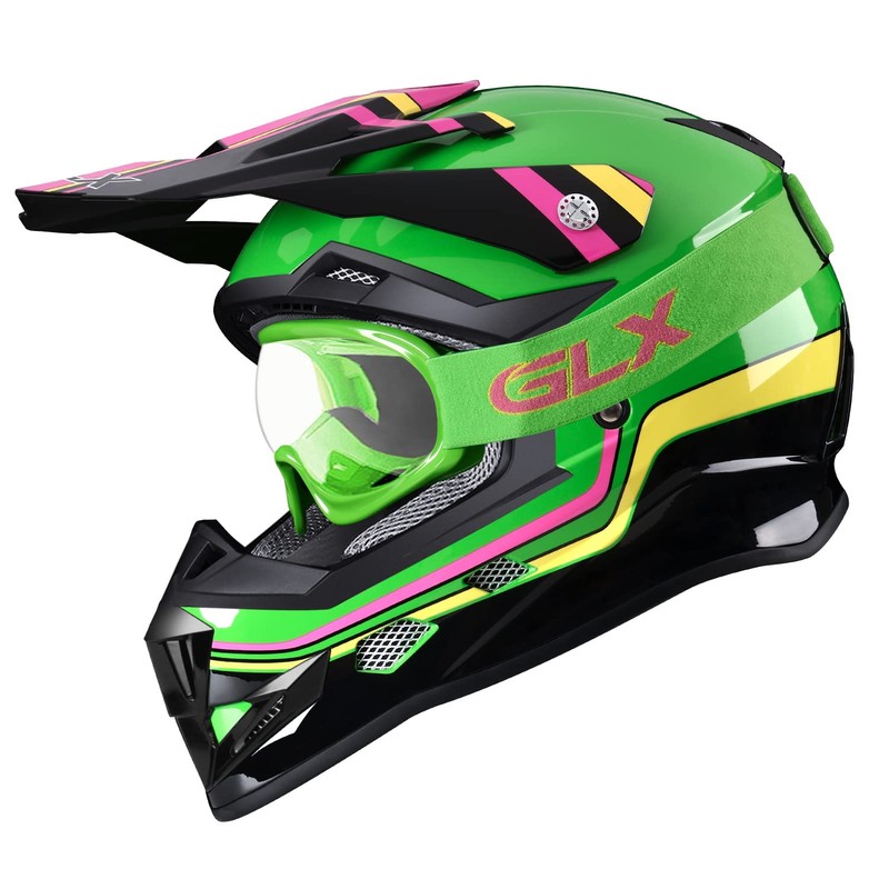 GLX GX623 Youth ATV/Dirt Bike Helmet Combo - Retro Green,