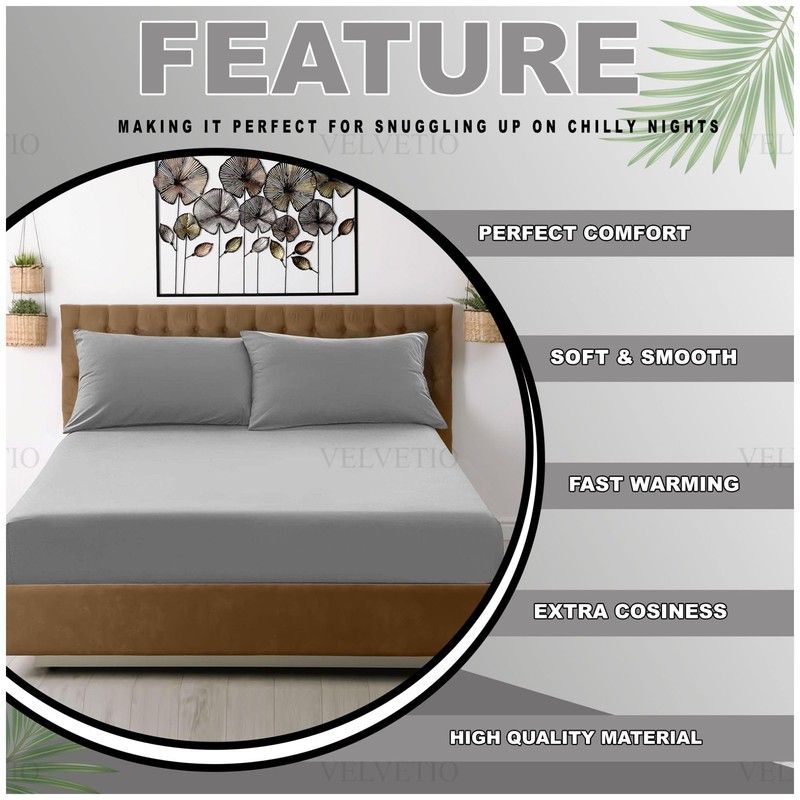 VELVETIO Easy Care Plain Grey Fitted Sheet, Soft Breathable 100%