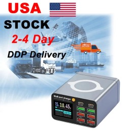 8 Ports 80W LED Display Screen Phone Charger Adapter With 4 USB-A 45W Fast Wireless Charger 2PD Charging Station for Tabletcolor: Black