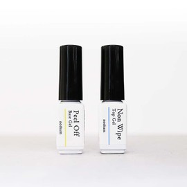 (Trial Size) HEMA Free Peel Off Gel & Non Wipe Top Set, Made in Japan, 0.1 oz (3 g), Removable Base Gel, Hypoallergenic, Acrylic Acid Free, Gel Nails, Self Nails, Nomam Noman