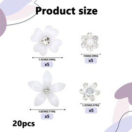 BOULESENM Pack of 20 white small flower hair clips, hair accessories flowers, mini hair clips, hair clips girls, hair clips with rhinestones, children's hair clip, wedding hair clip