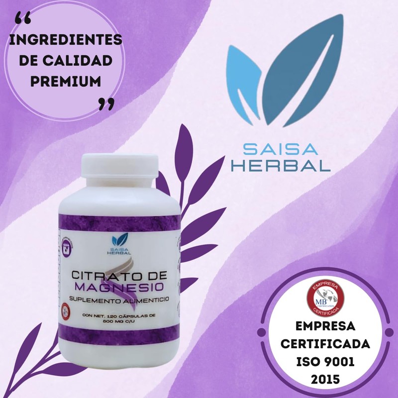 Citrato de Magnesio bote con 120 cápsulas 100% Puro. 500