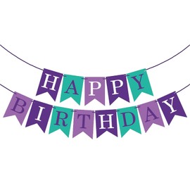 BIEUFBJI Purple Happy Birthday Banner Sign Happy Birthday Bunting Banner Purple Birthday Garland Purple Birthday Party Decorations & Decor for Kids Girl Woman Birthday Tea Party Decorations