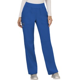 Cherokee Women's Mid Rise Straight Leg Pull-on Pant, Large Petite, Royal