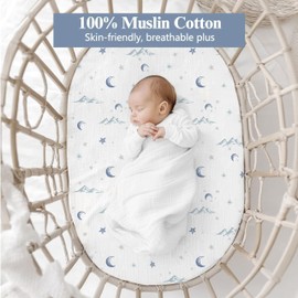 Coreeky 3 Pack Muslin Cotton Changing Pad Covers for Girl, Boy, 100% Soft Changing Table Cover, Breathable Baby Nursery Diaper Chang Pad Sheets (Nightfall Blue)