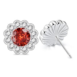 MASOP Ohrstecker Runde Blumen Zirkonia Rot Ohrringe Stecker mit AAA Zirkonia 12mm Damen Frauen Mädchen