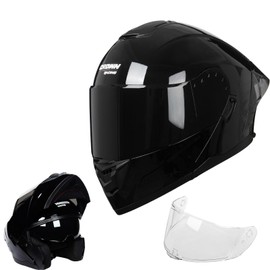 Crown Racing Modular Motorcycle Helmet with Flip-Up Design, Gloss Black, with Extra Clear Visor, DOT Approve Full Face Helmets