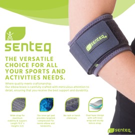 SENTEQ Elbow Brace Support Strap - Forearm Compression Sleeve, Tennis Elbow Brace for Men and Women, Fit Wrap Band for Weightlifting, Tennis, Golf Pressure Relief & Sports Injury Recovery, 2ct, 1-Pack