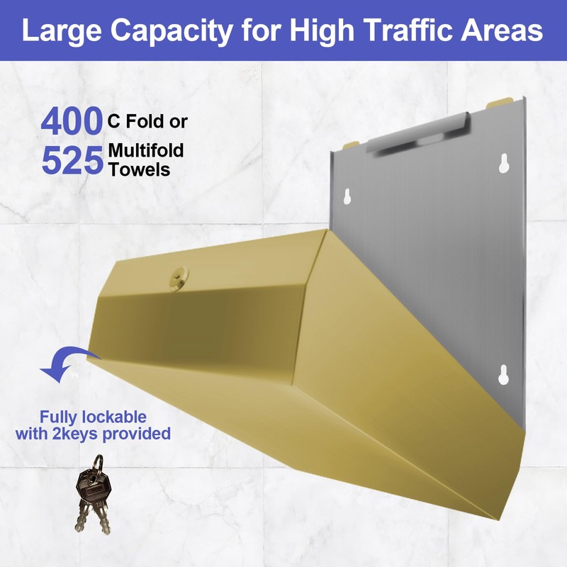 Stardrix Paper Towel Dispenser Wall Mount, Brushed Gold Stainless Steel