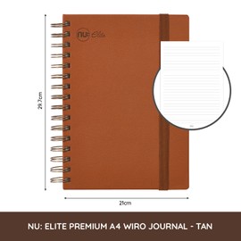 NU: Notebooks - Elite Premium Range - Wire Journal Notebook - A4 Notebook - Hardback Notebook - Stationery Notebooks - Tan Journal - 120 Pages
