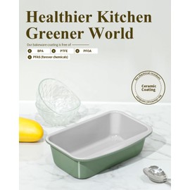 Ymiton Non-Stick Bread Loaf Pan, 9x5 Inch, Ceramic Coating, Aluminized Steel, Oven Safe to 550°F, Dishwasher Safe - Non-Toxic, PTFE & PFOA Free, Pistachio Green