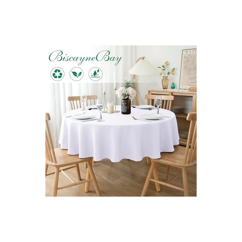 Biscaynebay Textured Fabric Round Tablecloths 60 Inches for Tables diameters