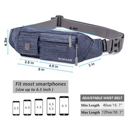 ZOMAKE Bum Bag Ladies Sport Bumbag for Women Men,Fanny Pack for Running Hiking - Multi Pockets Waist Bag for Waterproof Dog Walking Travel(Blue Grey)