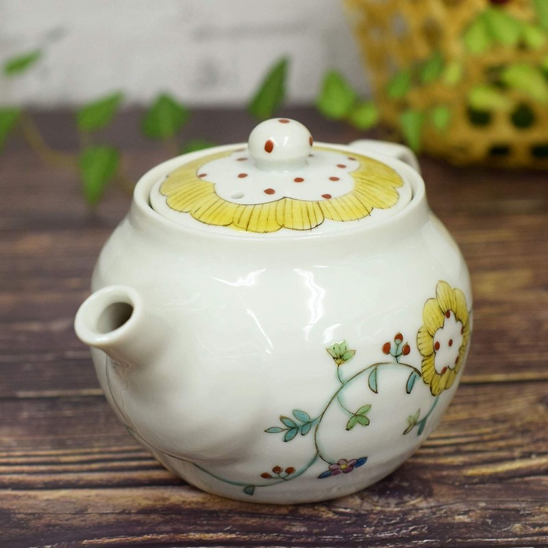 Teapot, Stylish Tableware, Kutani Pot, Flower Arabesque Pattern, Ceramic, Brand,