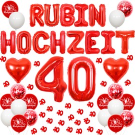 Cheereveal Ruby Wedding Decoration, 40th Wedding Anniversary Decorations, Heart Foil Balloons, Red Number 40 Confetti, Happy 40th Wedding Anniversary Balloons, Ruby Wedding Decoration for Couple