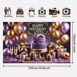 Purple Gold Birthday Paty Backdrop Luxurious Purple Gold Happy Birthday Banner Purple Gold Photography Background for Home Decorations Party Supplies 70.8 x 47.2 Inch